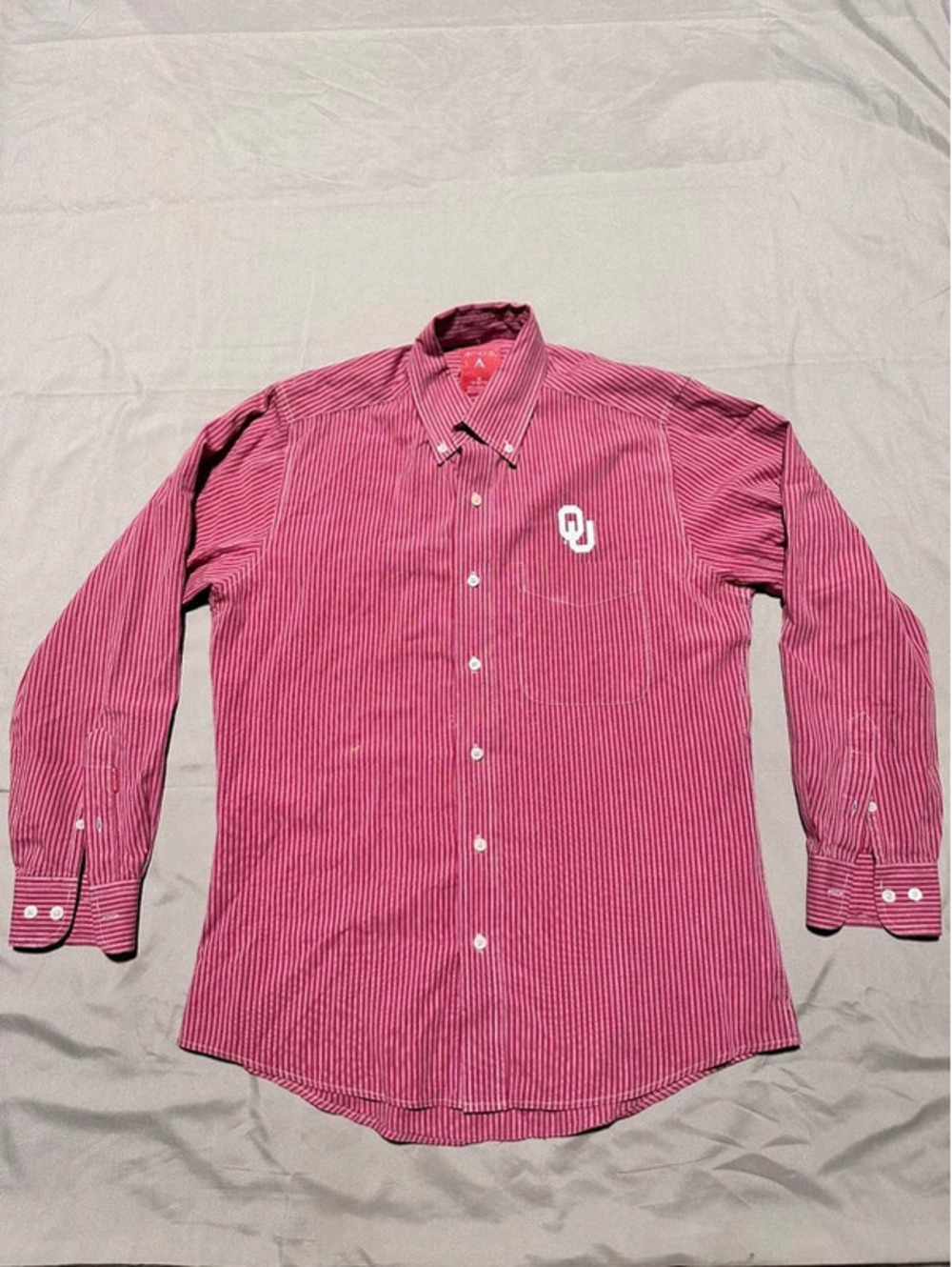 Antigua Oklahoma Sooners Men’s Medium Red Striped Button Down Embroidered (C9)